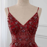 Niulatu A Line Burgundy Tulle Long Prom Dress HZ1110