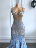 Niulatu Mermaid Straps Beads Sequin Long Prom Dress HZ1110