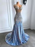 Niulatu Mermaid Straps Beads Sequin Long Prom Dress HZ1110