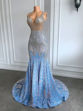 Niulatu Mermaid Straps Beads Sequin Long Prom Dress HZ1110