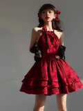 Niulatu Ball Gown Halter Burgundy Lace Short Cocktail Dresses Birthday Outfits SD576