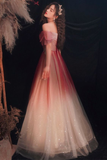 Niulatu Tulle Sequins Long Prom Dresses A-Line Ombre Evening Dresses HZ1007