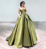 Niulatu Ball Gown Strapless Olive Green Long Prom Dress HZ1110