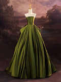 Niulatu Ball Gown Strapless Olive Green Long Prom Dress HZ1110