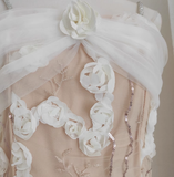 Niulatu A line Spaghetti Straps White Satin Floral Dinner Party Dresses Birthday Outfits SD385