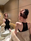 Niulatu Mermaid Halter Black Sequin Long Slit Prom Dress HZ1110