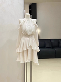 Niulatu A line High Neckline Ruffled Cake Dress Short Women's Long Sleeve Women Dresses SD181
