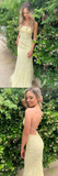 Niulatu tulle lace backless long evening dress, yellow prom dress HZ0113