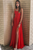 Niulatu red chiffon long prom dress, red evening dress HZ0113