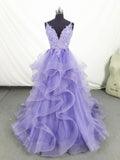 Niulatu Ball Gown Straps Long Lace Lilac Prom Dress HZ1110