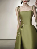 Niulatu Straps Satin Prom Dress A-line Simple Floor Length Evening Gown HZ1007