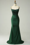 Niulatu Mermaid Straps Dark Green Long Lace Prom Dress HZ1110