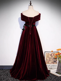 Niulatu Off Shoulder Velvet Burgundy Long Prom Dress HZ1110