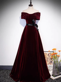 Niulatu Off Shoulder Velvet Burgundy Long Prom Dress HZ1110