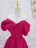 Niulatu A-Line Off Shoulder Satin Rose Red Long Prom Dress HZ1110