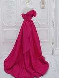 Niulatu A-Line Off Shoulder Satin Rose Red Long Prom Dress HZ1110