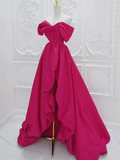 Niulatu A-Line Off Shoulder Satin Rose Red Long Prom Dress HZ1110