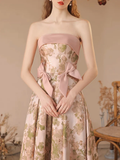 Niulatu A-Line Satin Tea Length Pink Prom Dress HZ1110