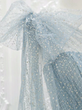 Niulatu One Shoulder Tulle Sequin Gray Blue Long Prom Dress HZ1110