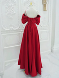 Niulatu A-Line Off Shoulder Satin Long Prom Dress HZ1110
