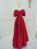 Niulatu A-Line Off Shoulder Satin Long Prom Dress HZ1110