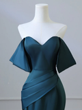 Niulatu Off Shoulder Satin Ink Blue Long Prom Dress HZ1110