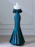 Niulatu Off Shoulder Satin Ink Blue Long Prom Dress HZ1110