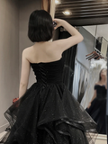 Niulatu Sweetheart Neck Tulle Black Long Prom Dress HZ1110