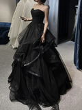 Niulatu Sweetheart Neck Tulle Black Long Prom Dress HZ1110