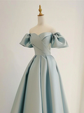 Niulatu Sweetheart Neck Satin Blue Long Prom Dress HZ1110