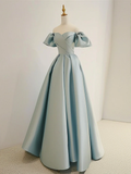 Niulatu Sweetheart Neck Satin Blue Long Prom Dress HZ1110