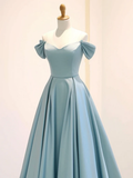 Niulatu Off Shoulder Satin Blue Long Prom Dress HZ1110