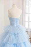 Niulatu Blue Layers Tulle Long Prom Dresses HZ1110