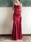 Niulatu Red Satin Straps Long Evening Dress Prom Dress HZ1110