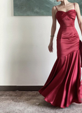 Niulatu Red Satin Straps Long Evening Dress Prom Dress HZ1110