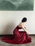 Niulatu Red Satin Straps Long Evening Dress Prom Dress HZ1110