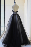 Niulatu Black Strapless Tulle Lace Long Prom Dress HZ1110