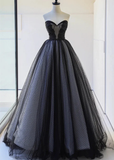 Niulatu Black Strapless Tulle Lace Long Prom Dress HZ1110