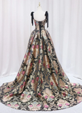 Niulatu Satin Straps A-line Floral Long Formal Dress Prom Dress HZ1110