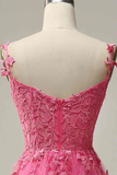 Niulatu A line Straps Pink Lace Slit Prom Dress Evening Dresses HZ1110