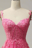 Niulatu A line Straps Pink Lace Slit Prom Dress Evening Dresses HZ1110
