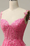 Niulatu A line Straps Pink Lace Slit Prom Dress Evening Dresses HZ1110