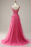 Niulatu A line Straps Pink Lace Slit Prom Dress Evening Dresses HZ1110