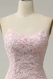 Niulatu Mermaid Spaghetti Straps Lace Pink Long Prom Dresses HZ1110