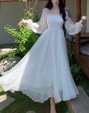Niulatu A line Long Sleeves White Long Prom Dresses HZ1110