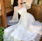 Niulatu A line Long Sleeves White Long Prom Dresses HZ1110