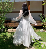 Niulatu A line Long Sleeves White Long Prom Dresses HZ1110