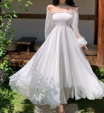 Niulatu A line Long Sleeves White Long Prom Dresses HZ1110