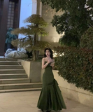 Niulatu Mermaid Sleeveless Green Long Prom Dresses HZ1110