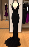 Niulatu Black Straps V Neck Sheath Prom Dress Black Evening Dress HZ1007